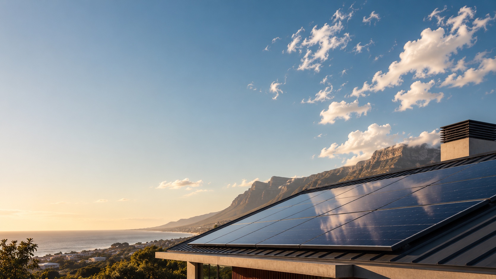 Solar panels beneath a dramatic open sky